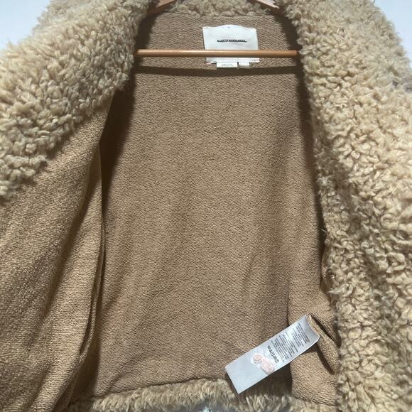 Anthropologie Cropped  Faux Shearling Fur Sherpa Cuffs Tweed Sweater Coat Size L - Picture 8 of 11